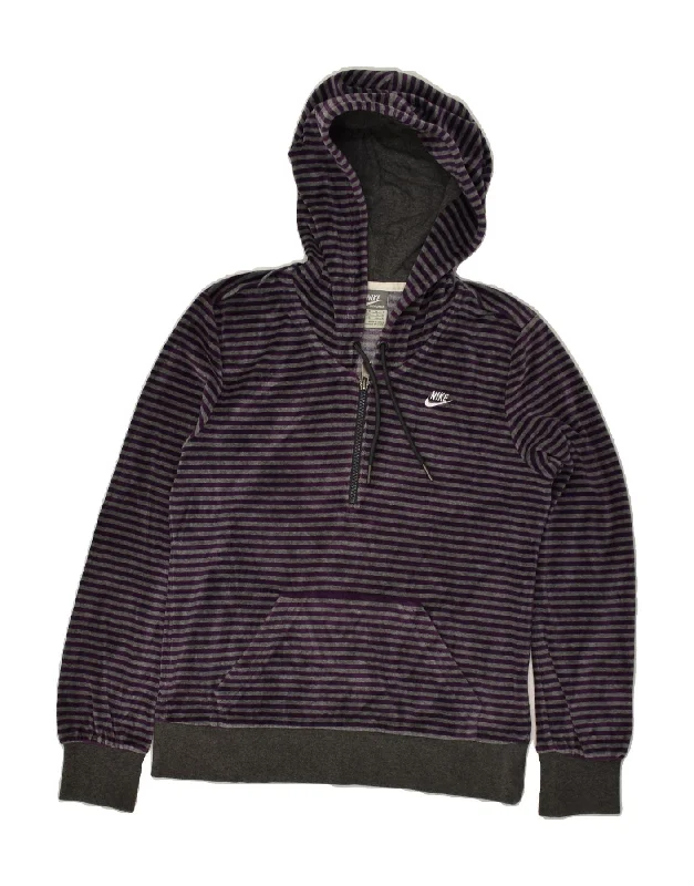 Discount Deals NIKE Womens Hoodie Jumper UK 12/14 Medium Purple Striped Cotton