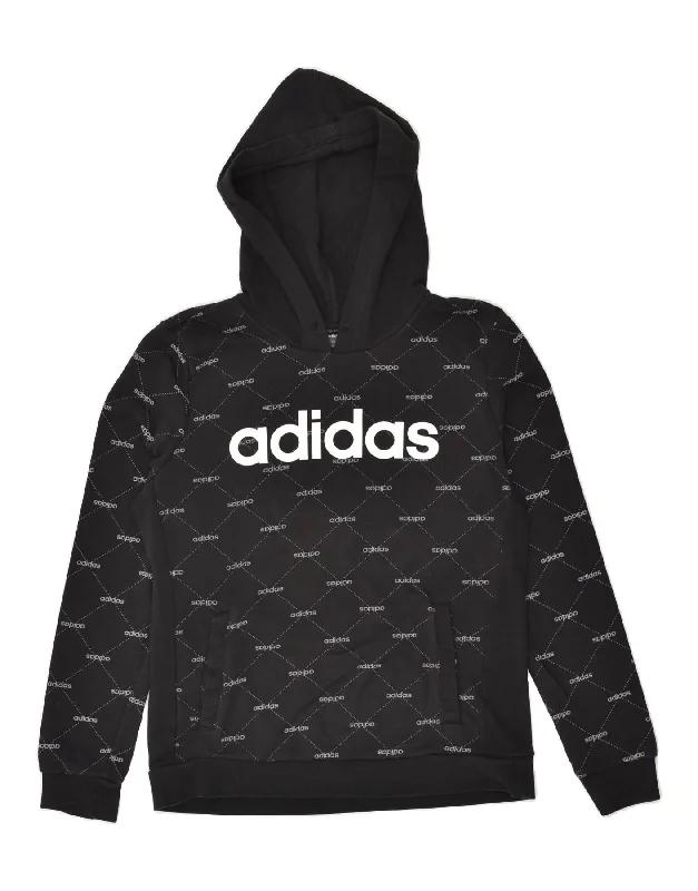 Blowout Deals ADIDAS Womens Graphic Hoodie Jumper UK 12/14 Medium Black Cotton Logo