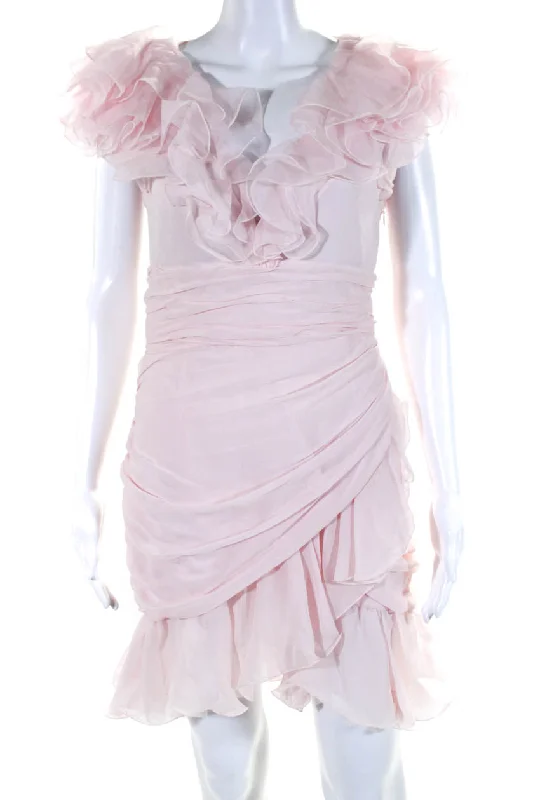 Price Rollback Giambattista Valli Womens Chiffon Sleeveless V Neck Sheath Dress Pink