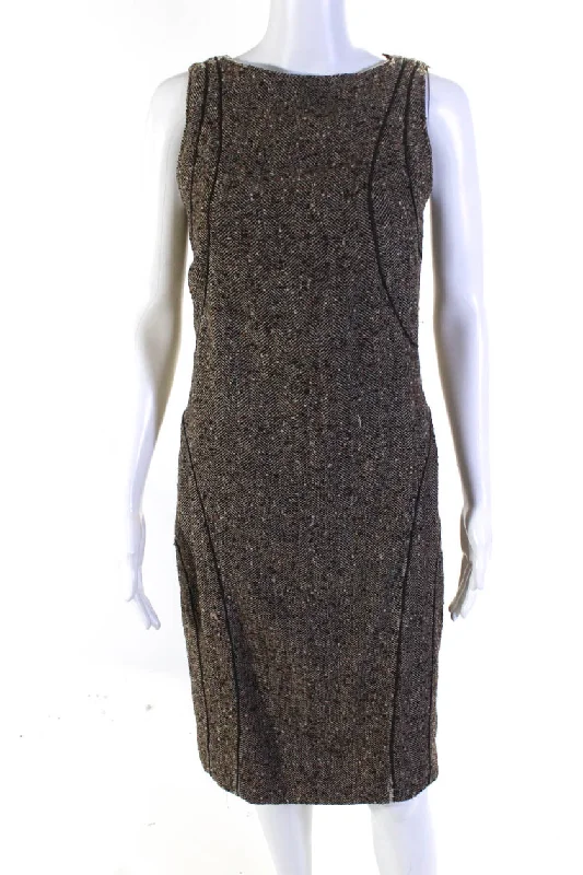 Special Buy Valentino Womens Vintage Herringbone Tweed Midi Sheath Dress Brown