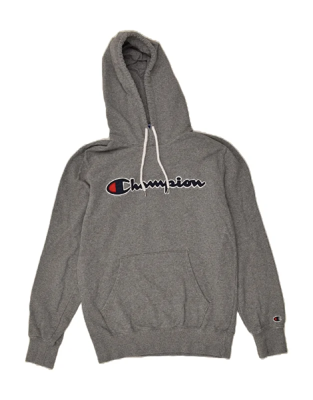 Exclusive Preview CHAMPION Womens Graphic Hoodie Jumper Large Grey Cotton