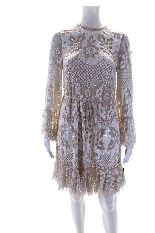 Flash Sale Needle & Thread Women's Round Neck Long Sleeves Sequin Mini Dress Beige Flash Sale Needle & Thread Women's Round Neck Long Sleeves Sequin Mini Dress Beige