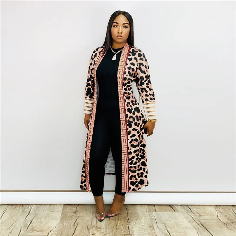 Fantastic Offers Women Fashion Leopard Print Long Sleeve Cardigan Coat