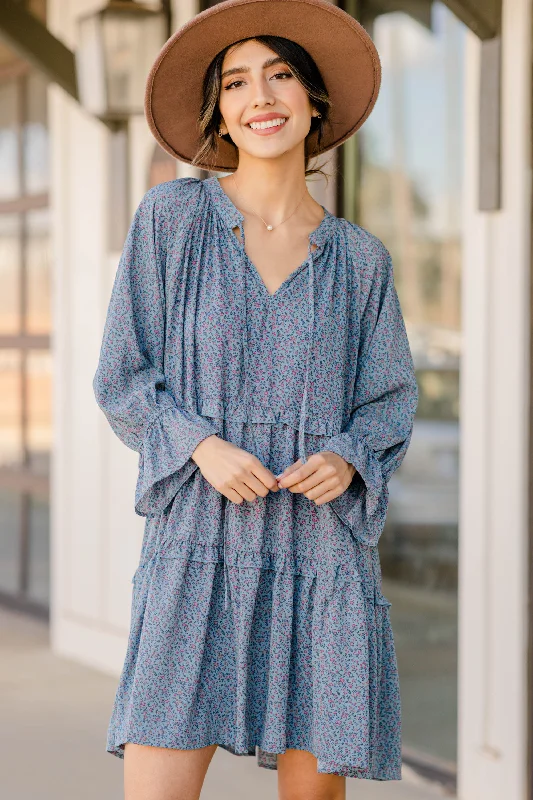 Time-Limited Offer Reach For You Blue Ditsy Floral Dress