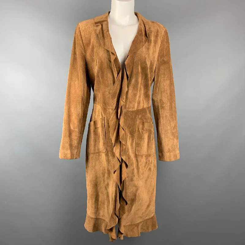 Bonus Savings CHRISTIANE CELLE Size S Tan Suede Ruffled Coat