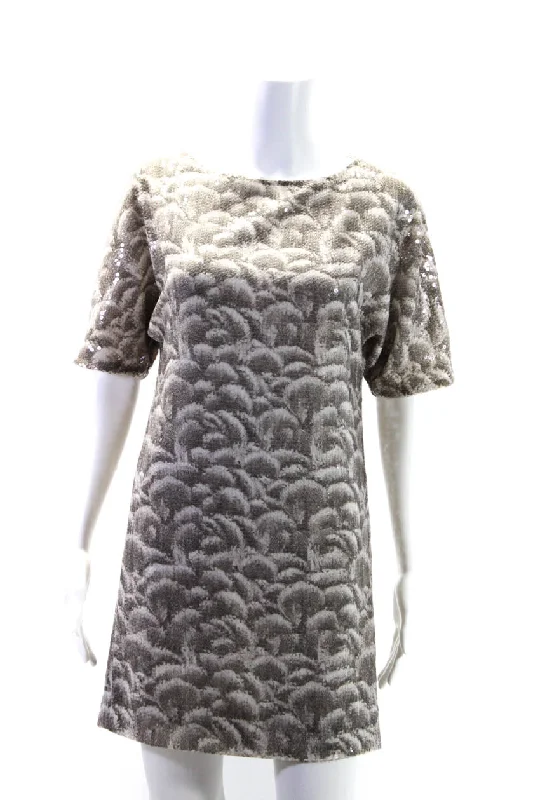 Limited Stock Stella McCartney Womens Sequined Short Sleeves Dress Gray