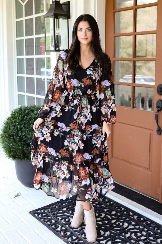 Crazy Deals Prepared To Impress Black Floral Midi Dress