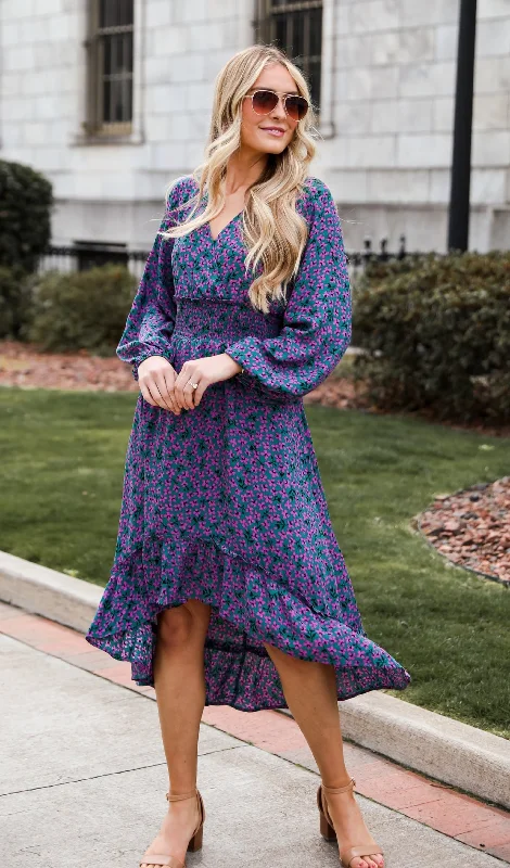 Quick Sale FINAL SALE - Adorably Elegant Teal Floral Midi Dress