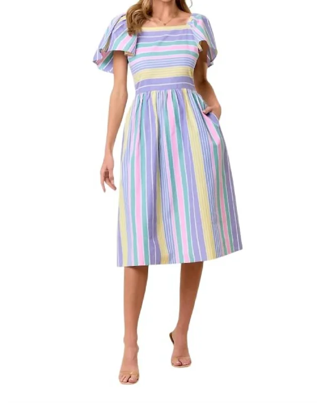 Deal Alert Rainbows Multi Stripe Wide Ruffle Sleeve Dress