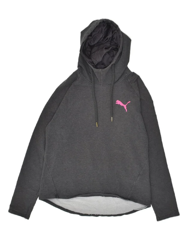 Steals and Deals PUMA Womens Hoodie Jumper UK 12 Medium Grey Cotton