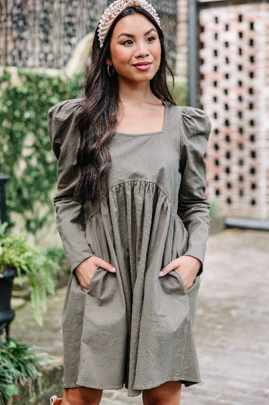 Low Prices In The Works Olive Green Babydoll Dress
