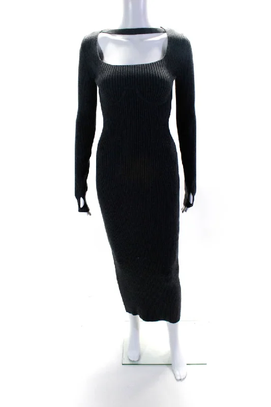 Incredible Offers Patou Womens Long Corset Ribed Knit Square Neck Sweater Dress Gray Incredible Offers Patou Womens Long Corset Ribed Knit Square Neck Sweater Dress Gray