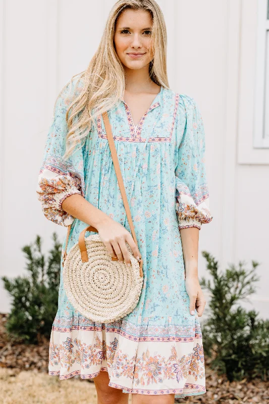 Blowout Deals Let's Get Out Seafoam Blue Ditsy Floral Dress