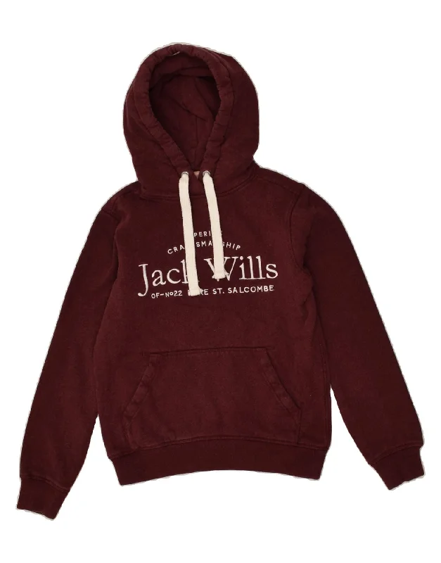 Markdowns JACK WILLS Womens Graphic Hoodie Jumper UK 4 XS  Burgundy Cotton