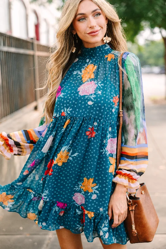 Factory Direct Sale Fate: Problem Solved Teal Blue Floral Dress