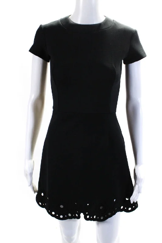 Fantastic Deals Carven Womens Back Zip Short Sleeve Scalloped Eyelet Dress Black