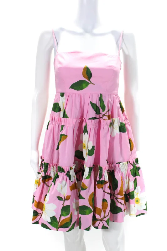 Lowest Prices Oscar de la Renta Womens Magnolia Poplin Square Neck Floral Dress Pink