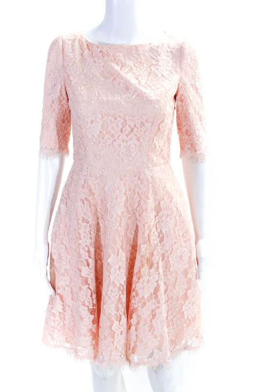 Epic Deals Monique Lhuillier  Women's Short Sleeves Fit Flare Lace Mini Dress Pink