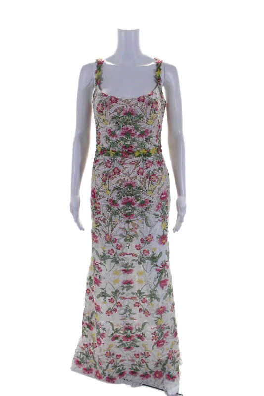 Savings Galore Marchesa Notte Womens White Floral Lace Scoop Neck Sleeveless Gown Dress Savings Galore Marchesa Notte Womens White Floral Lace Scoop Neck Sleeveless Gown Dress