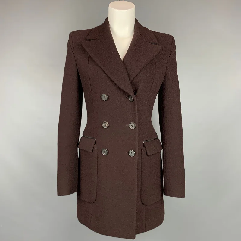 Exclusive Online Offer PRADA Size 2 Brown Virgin Wool Blend Double Breasted Coat