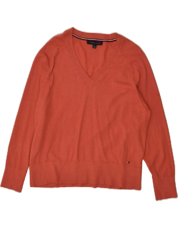 Buy Now TOMMY HILFIGER Womens V-Neck Jumper Sweater UK 10 Small Orange Viscose