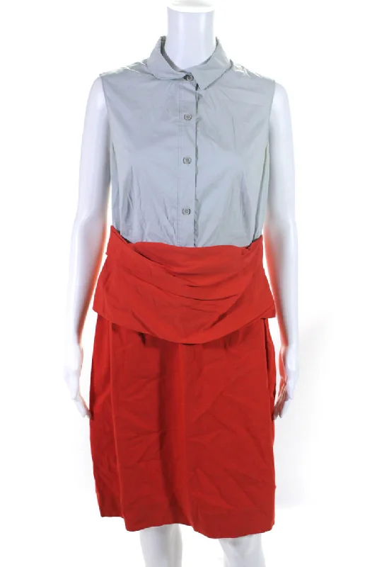 Deal Zone Akris Punto Women's Sleeveless Button Front Sheath Dress Gray Red