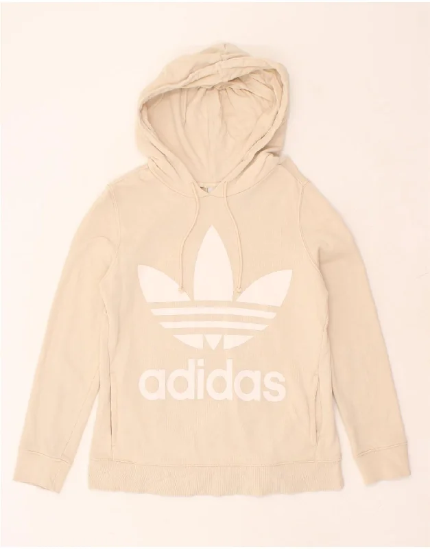 Season Finale Sale ADIDAS Womens Graphic Hoodie Jumper UK 12 Medium  Beige Cotton