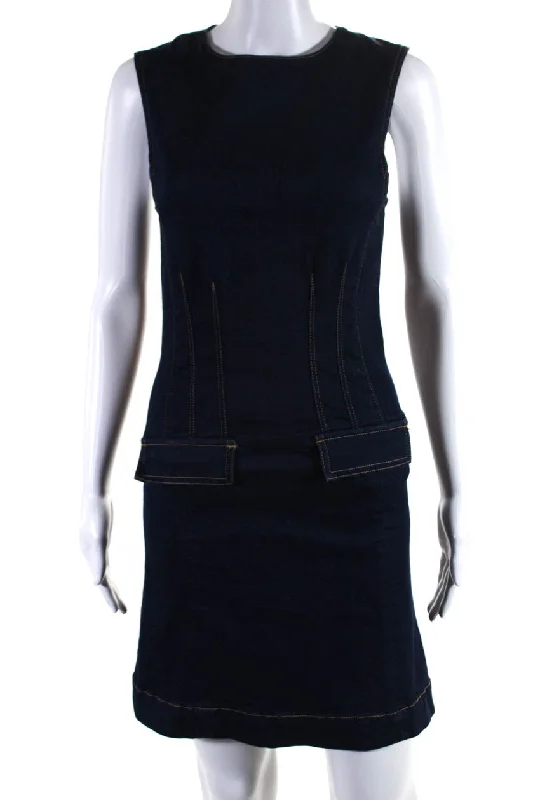 Bonus Savings 10 Crosby Derek Lam Womens Hudson Sleeveless Denim Shift Dress Blue