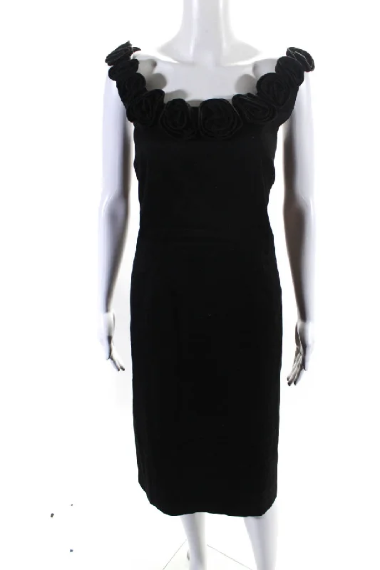 Time-Limited Offer Lafayette 148 New York Floral Embellish A-Line Midi Dress Black
