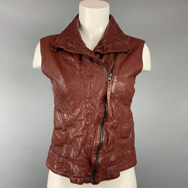 Don't Wait IMPROVD Size S Burgundy Leather Zip Up Vest