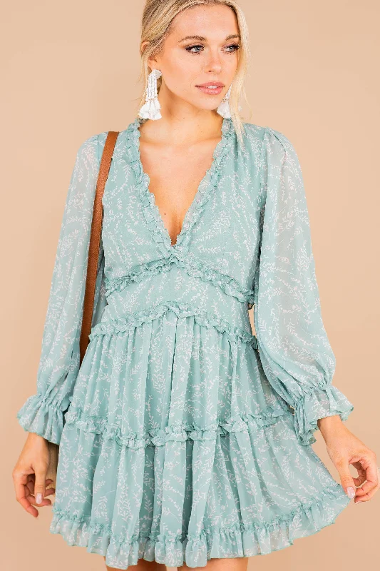 Reduced Prices You're Too Kind Seafoam Green Floral Dress