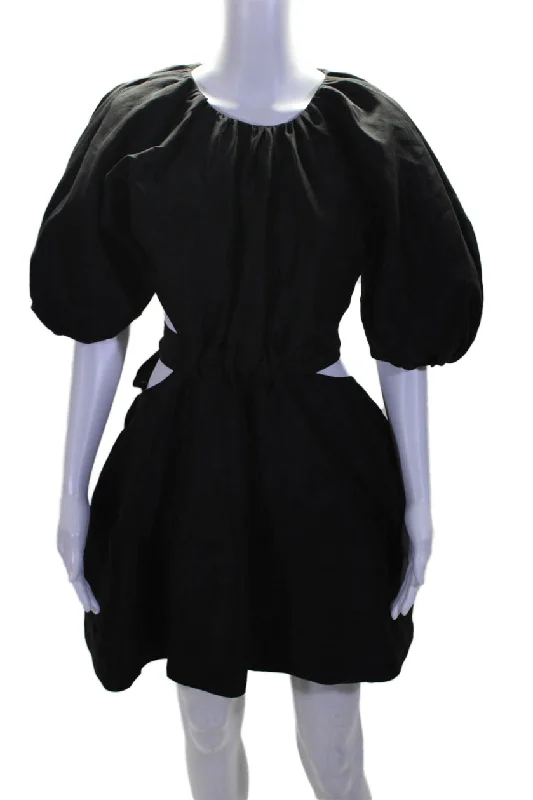 Weekend Deal Aje Womens Back Zip Short Sleeve Cut Out Scoop Neck Dress Black Linen