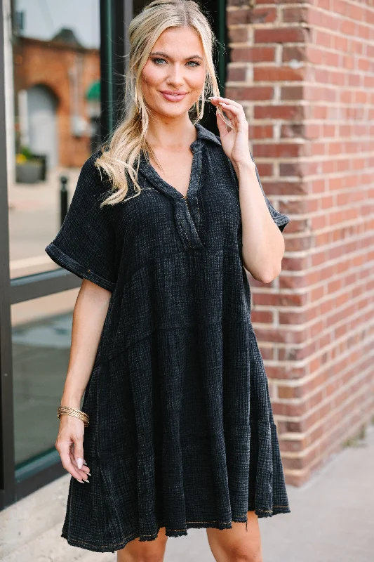 Incredible Offers All For You Ash Black Tiered Cotton Dress