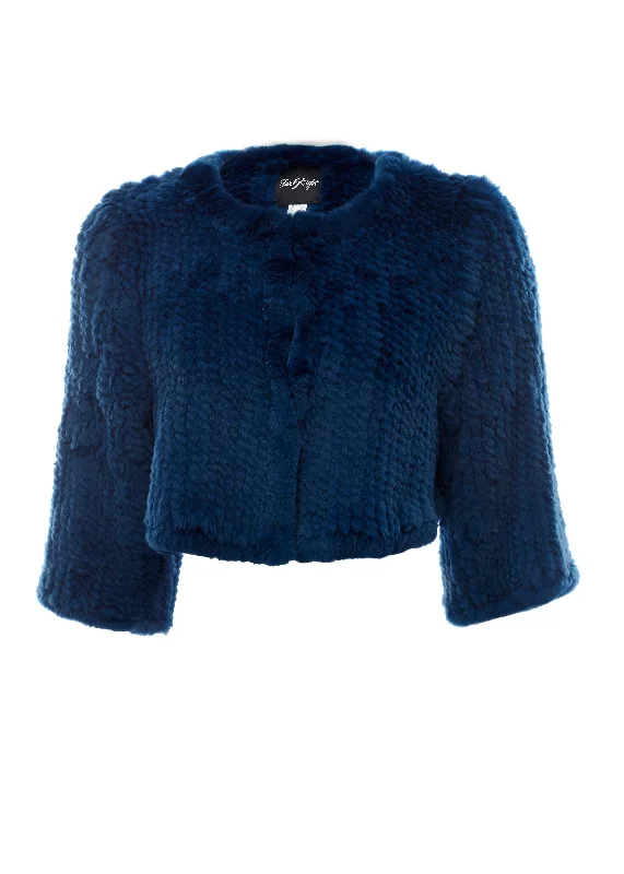 Super Bargain Knitted Rabbit Royal Blue Green Genuine Fur Jacket