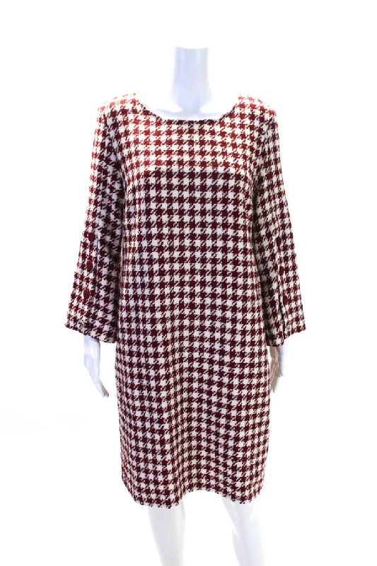 Today's Special Weill Women's Round Neck Long Sleeves Houndstooth A-Line Midi Dress Red Today's Special Weill Women's Round Neck Long Sleeves Houndstooth A-Line Midi Dress Red