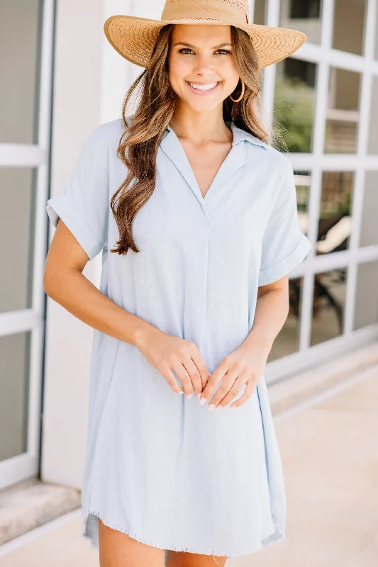 Get It Before It’s Gone Shoot Your Shot Light Denim Blue Linen Dress
