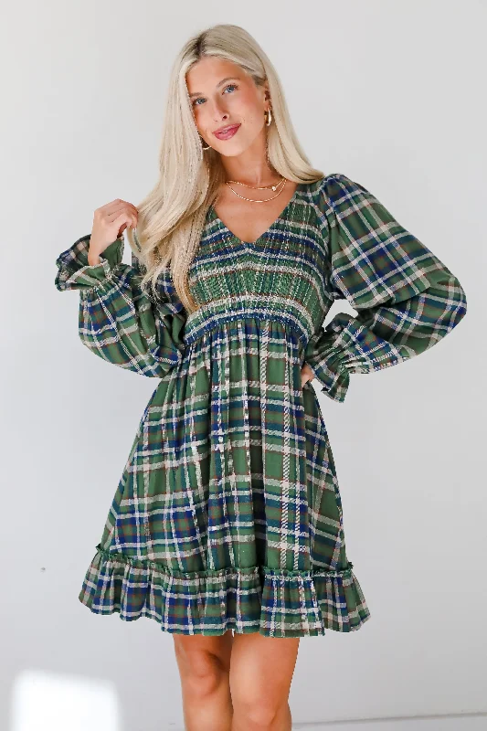 Must-Have Deals Ideal Attraction Green Plaid Mini Dress