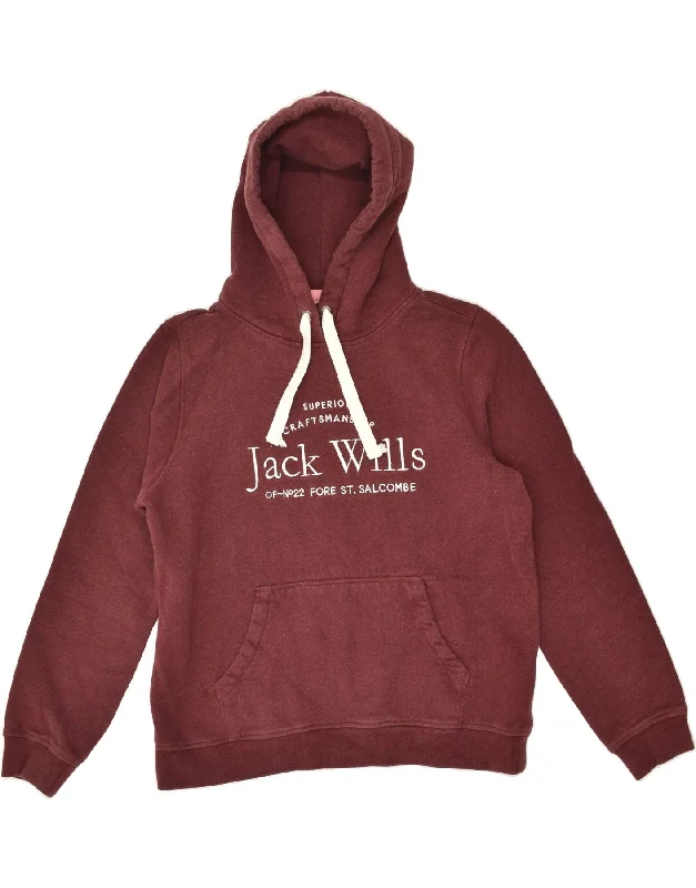 Discount Days JACK WILLS Womens Graphic Hoodie Jumper UK 16 Large Maroon Cotton