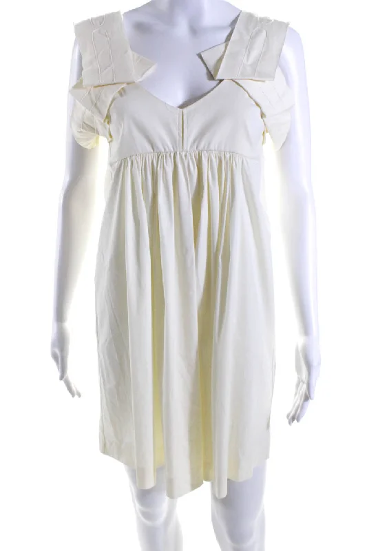 Price Fest Miu Miu Womens High Waist Sleeveless Knee Length A Line Dress White