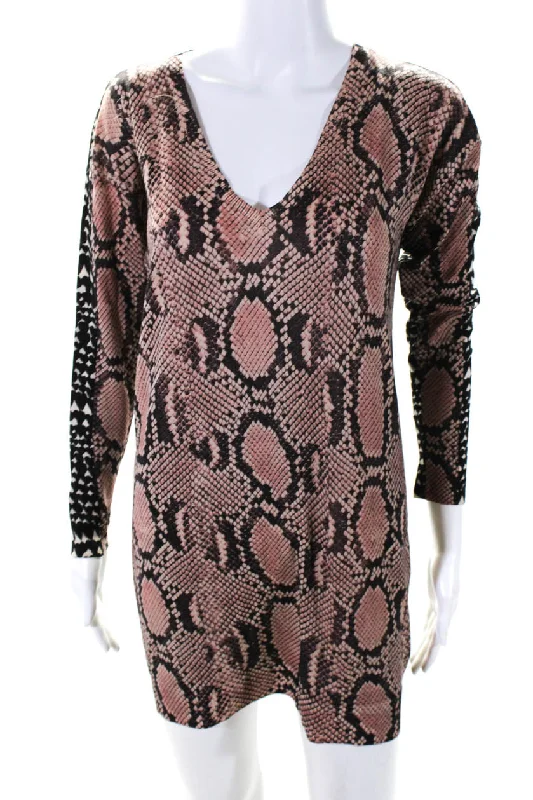 Final Markdown Stella McCartney Womens Snakeskin Print Long Sleeve Mini Dress Pink Black Final Markdown Stella McCartney Womens Snakeskin Print Long Sleeve Mini Dress Pink Black