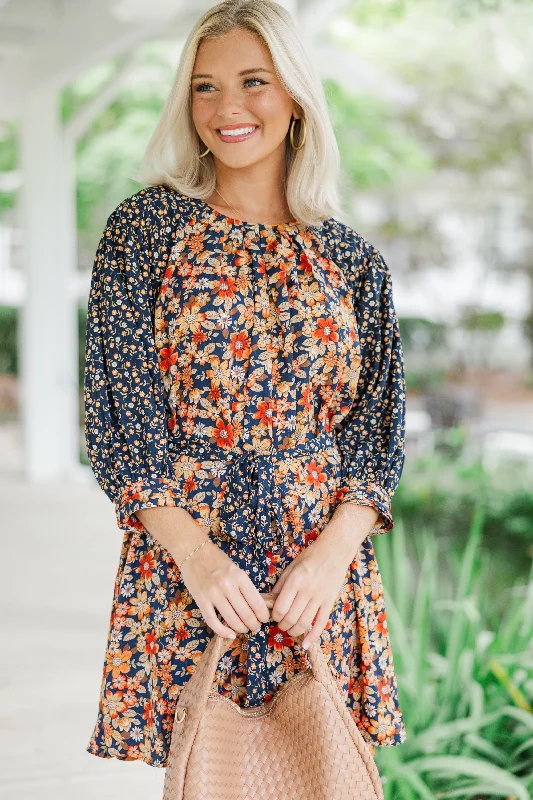 Unbeatable Prices Go For It Navy Blue Ditsy Floral Dress