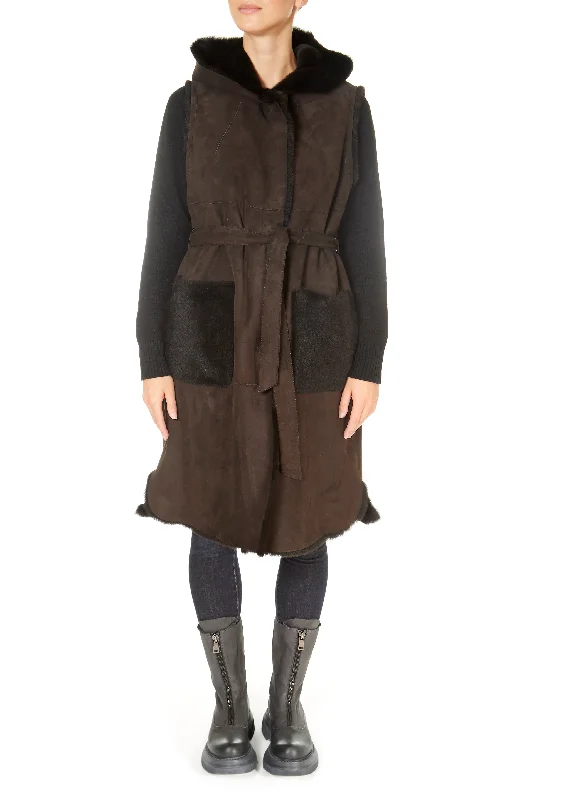 Discount Deals Suprema 'Brown Reversible Sheepskin Gilet'