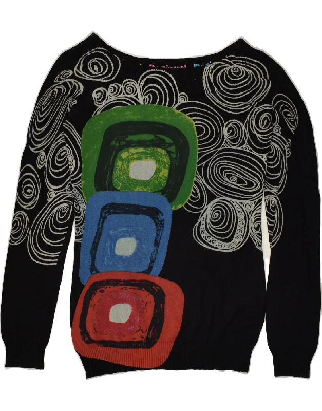 Deep Discounts DESIGUAL Womens Boat Neck Jumper Sweater UK 12 Medium Black Patchwork Deep Discounts DESIGUAL Womens Boat Neck Jumper Sweater UK 12 Medium Black Patchwork