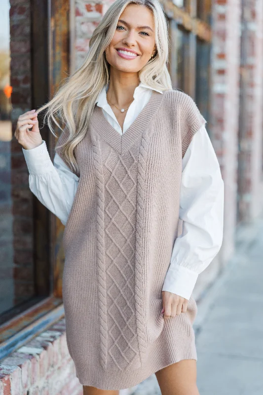 Low Prices Here For You Latte Cable Knit Sweater Dress