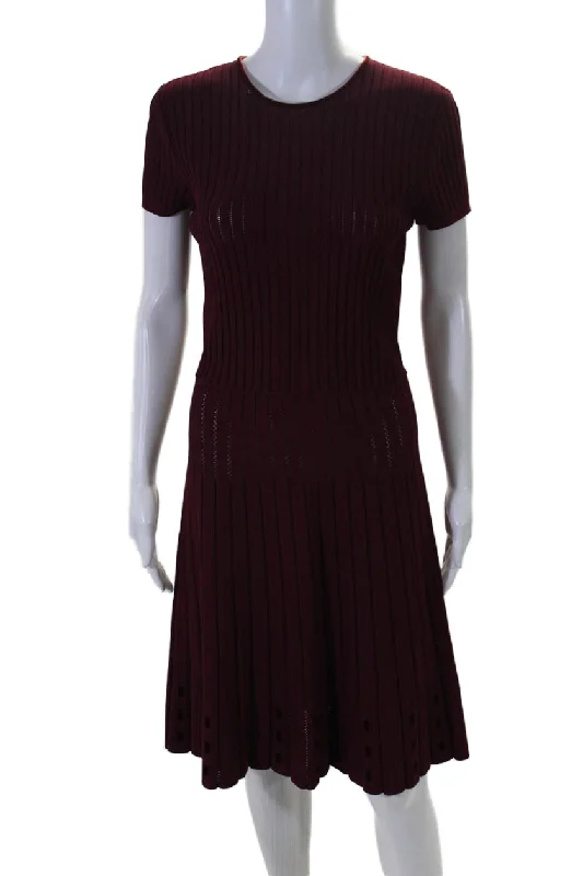 Price Fest Valentino Womens Back Zip Short Sleeve Knit A Line Dress Red