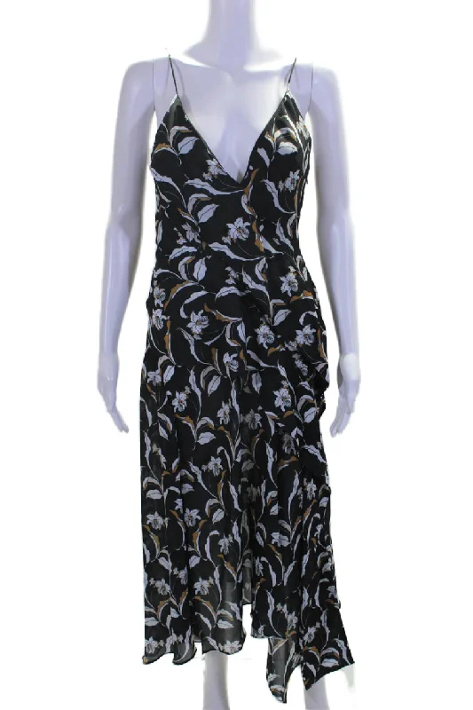Savings Spectacular Acler Womens Side Zip Spaghetti Strap V Neck Floral Midi Dress Black Savings Spectacular Acler Womens Side Zip Spaghetti Strap V Neck Floral Midi Dress Black