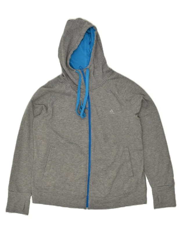 Flash Sale ADIDAS Womens Zip Hoodie Sweater UK 20/22 XL Grey Polyester