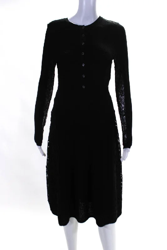 Anniversary Sale Oscar de la Renta Women's Long Sleeves Fit Flare Midi Dress Black Anniversary Sale Oscar de la Renta Women's Long Sleeves Fit Flare Midi Dress Black