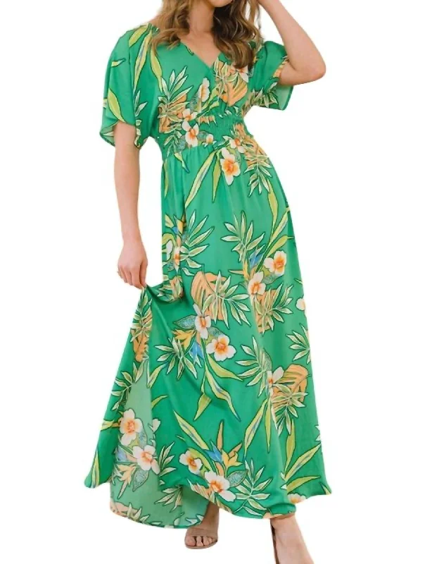 Sale Event Floral Printed Wrap Maxi Dress In Green Multi