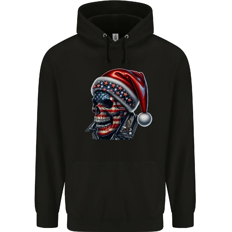 Major Savings American Christmas Skull Xmas USA Flag Biker Mens 80% Cotton Hoodie